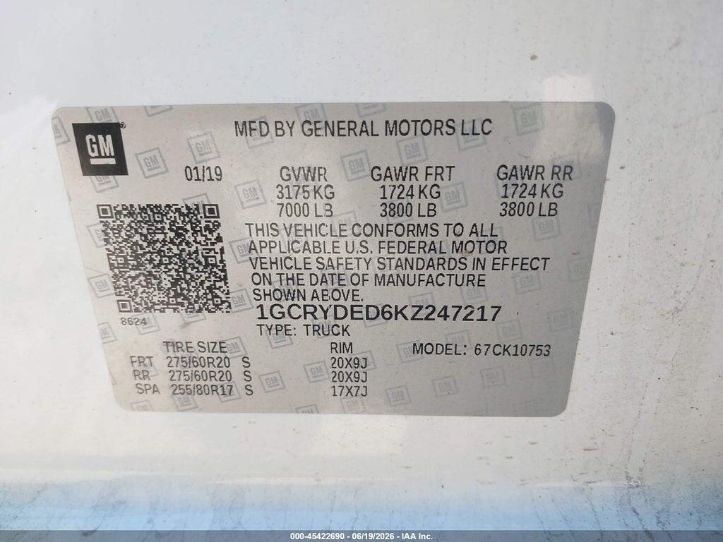 1GCRYDED6KZ247217 2019 CHEVROLET SILVERADO 1500 photo no. 9