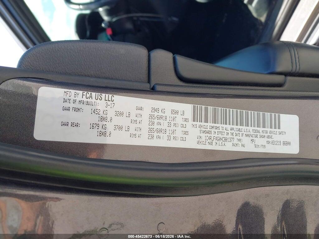 1C4RJFAG0HC801377 2017 JEEP GRAND CHEROKEE photo no. 9