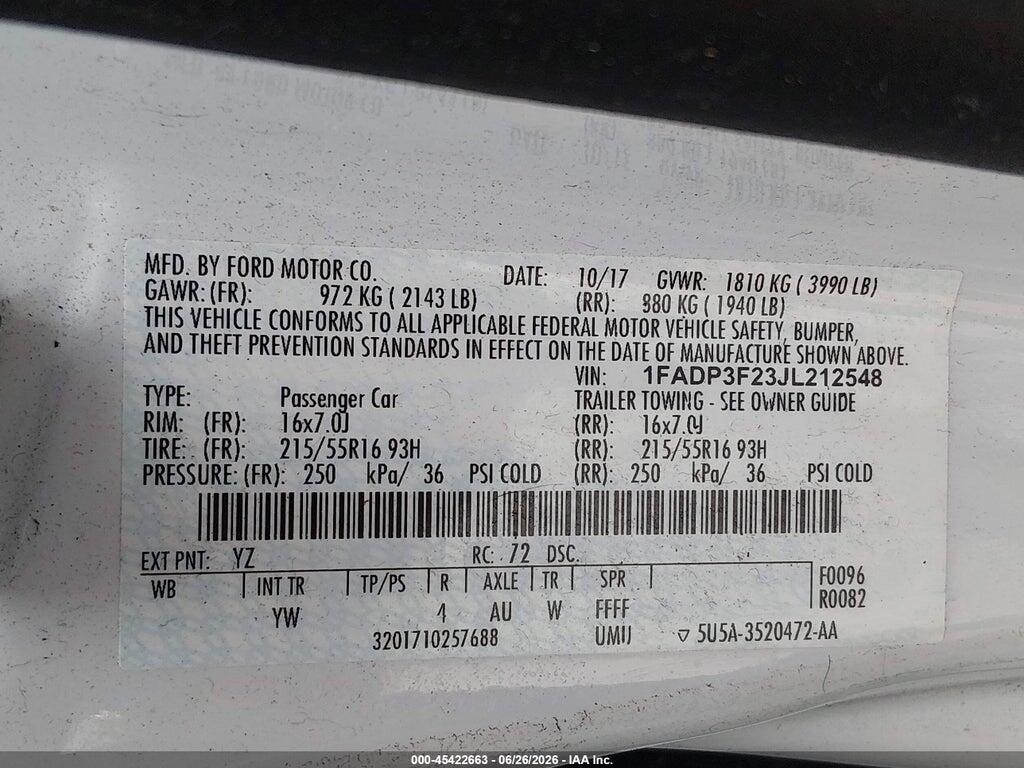 1FADP3F23JL212548 2018 FORD FOCUS photo no. 9