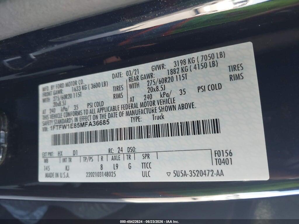 1FTFW1E85MFA36685 2021 FORD F-150 photo no. 9