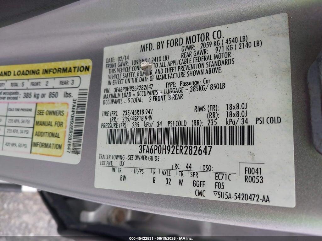 3FA6P0H92ER282647 2014 FORD FUSION photo no. 9