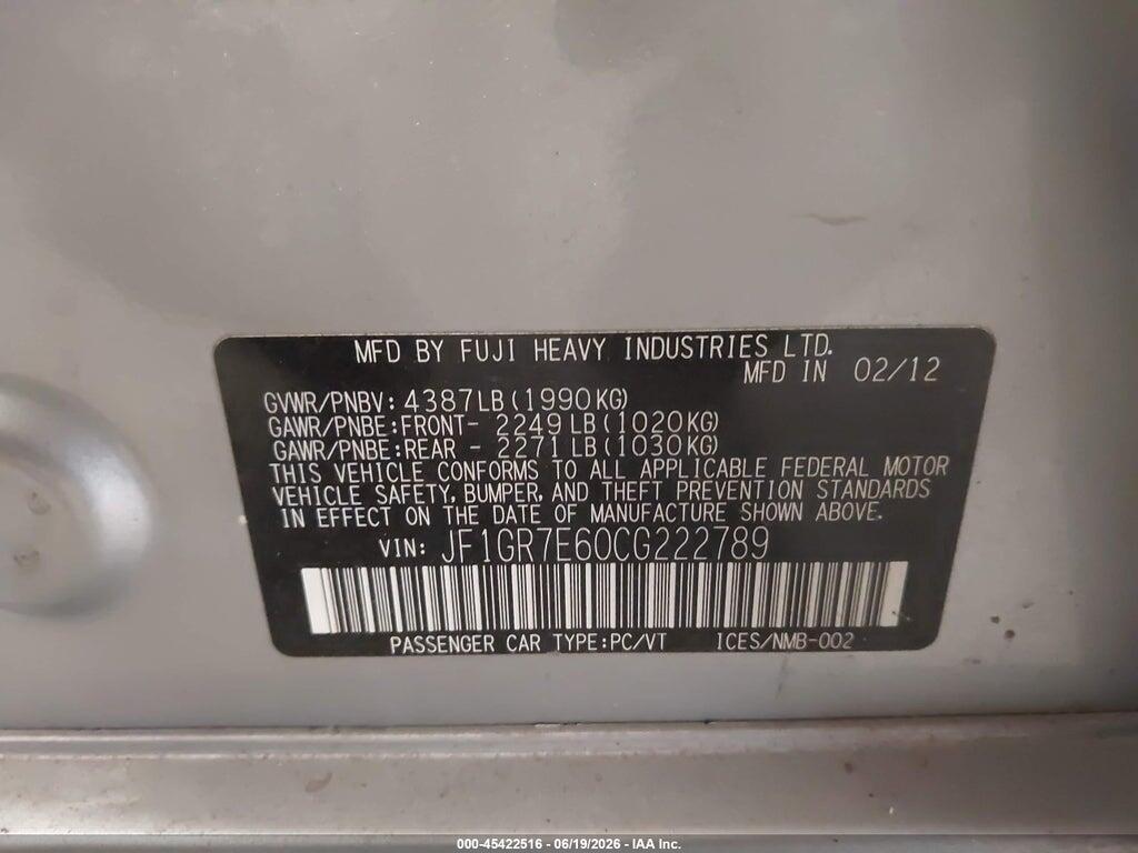 JF1GR7E60CG222789 2012 SUBARU IMPREZA photo no. 9