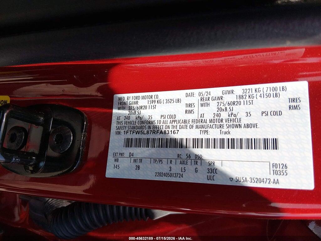 1FTFW5L87RFA83167 2024 FORD F-150 photo no. 9