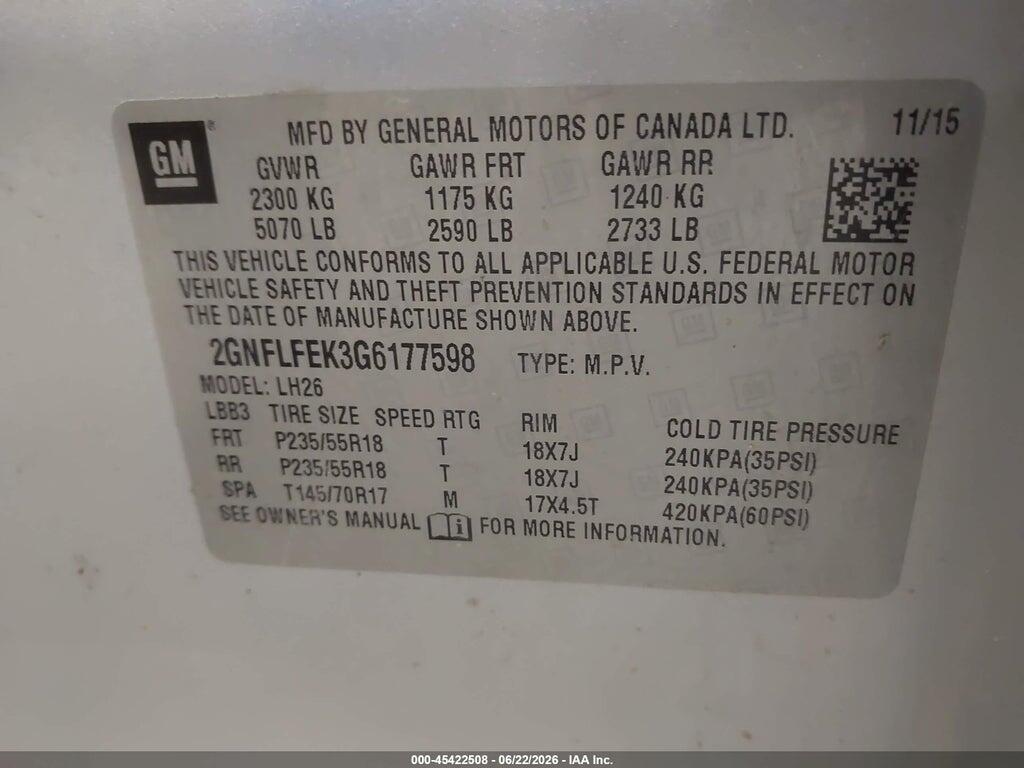 2GNFLFEK3G6177598 2016 CHEVROLET EQUINOX photo no. 9