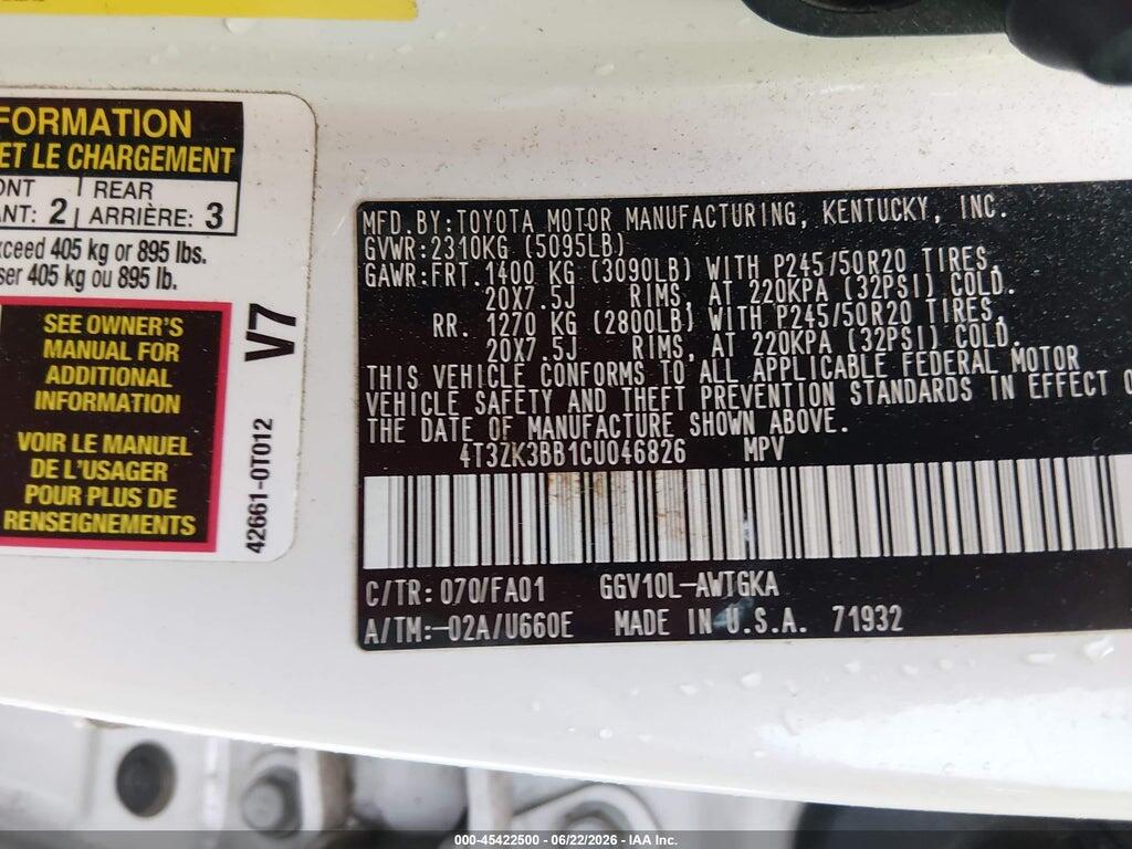 4T3ZK3BB1CU046826 2012 TOYOTA VENZA photo no. 9
