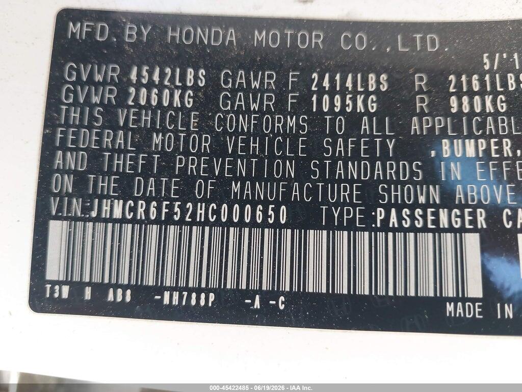JHMCR6F52HC000650 2017 HONDA ACCORD HYBRID photo no. 9