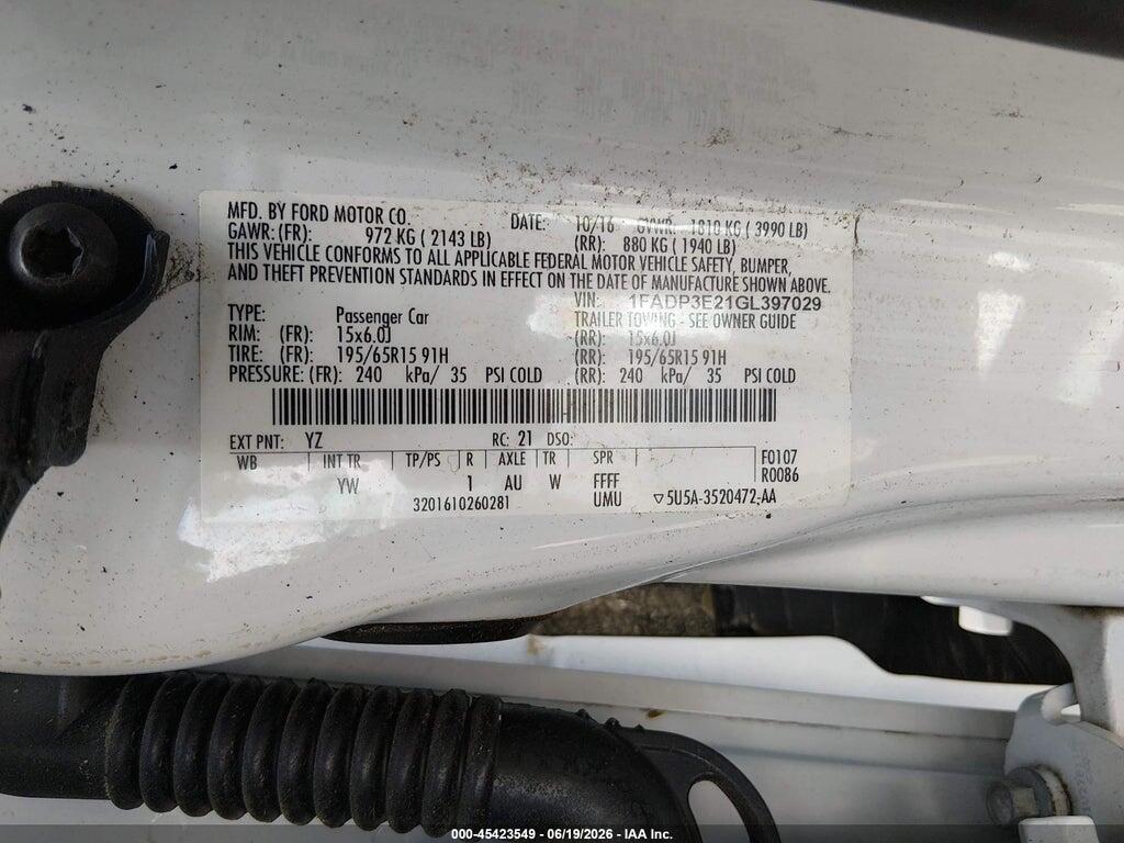 1FADP3E21GL397029 2016 FORD FOCUS photo no. 9