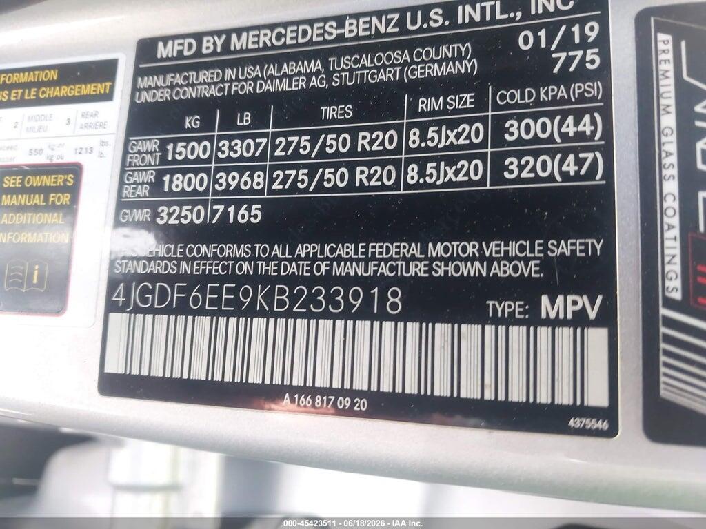 4JGDF6EE9KB233918 2019 MERCEDES-BENZ GLS 450 photo no. 9