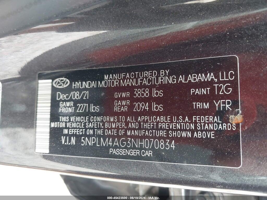 5NPLM4AG3NH070834 2022 HYUNDAI ELANTRA photo no. 9