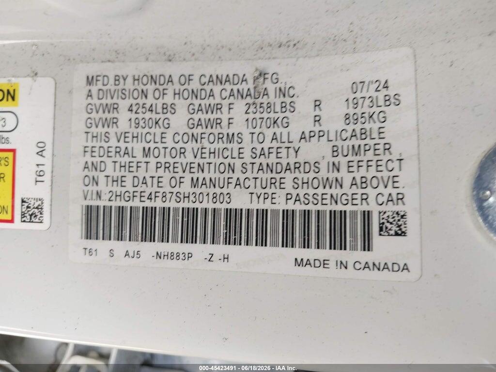 2HGFE4F87SH301803 2025 HONDA CIVIC HYBRID photo no. 9