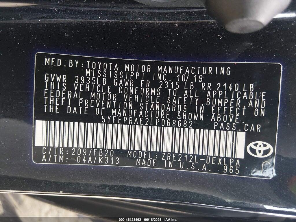 5YFEPRAE2LP068682 2020 TOYOTA COROLLA photo no. 9
