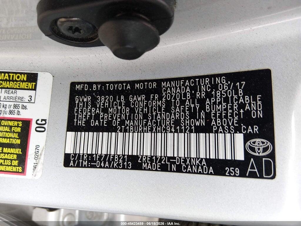 2T1BURHEXHC941121 2017 TOYOTA COROLLA photo no. 9