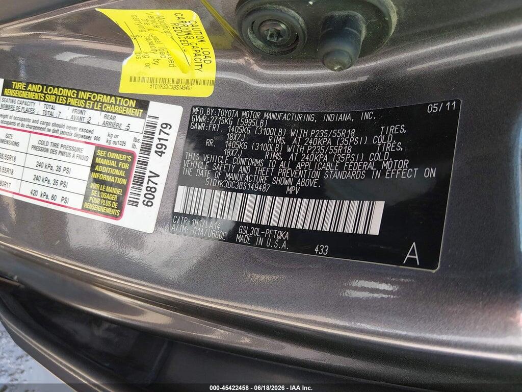 5TDYK3DC3BS149487 2011 TOYOTA SIENNA photo no. 9