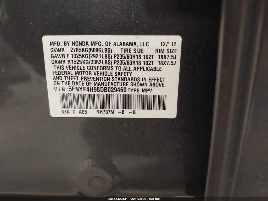 5FNYF4H98DB029460 2013 HONDA PILOT photo no. 9