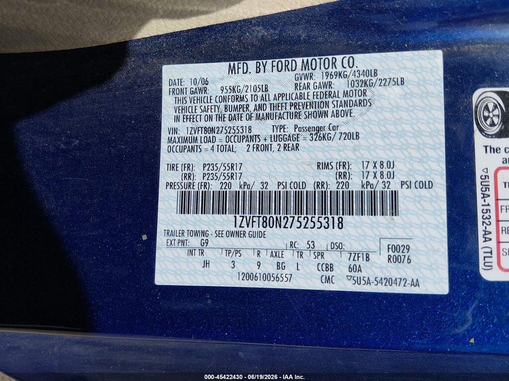 1ZVFT80N275255318 2007 FORD MUSTANG photo no. 9