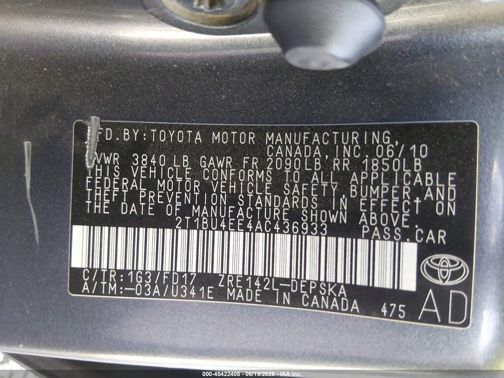 2T1BU4EE4AC436933 2010 TOYOTA COROLLA photo no. 9