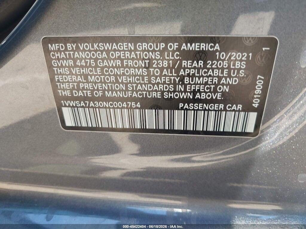 1VWSA7A30NC004754 2022 VOLKSWAGEN PASSAT photo no. 9
