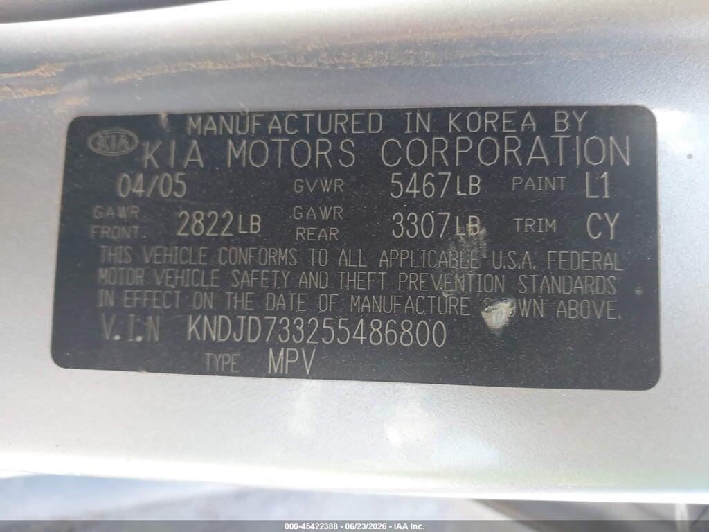 KNDJD733255486800 2005 KIA SORENTO photo no. 9