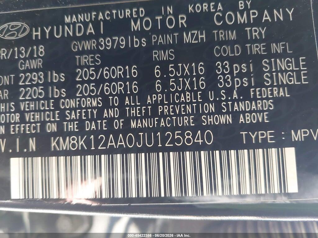 KM8K12AA0JU125840 2018 HYUNDAI KONA photo no. 9