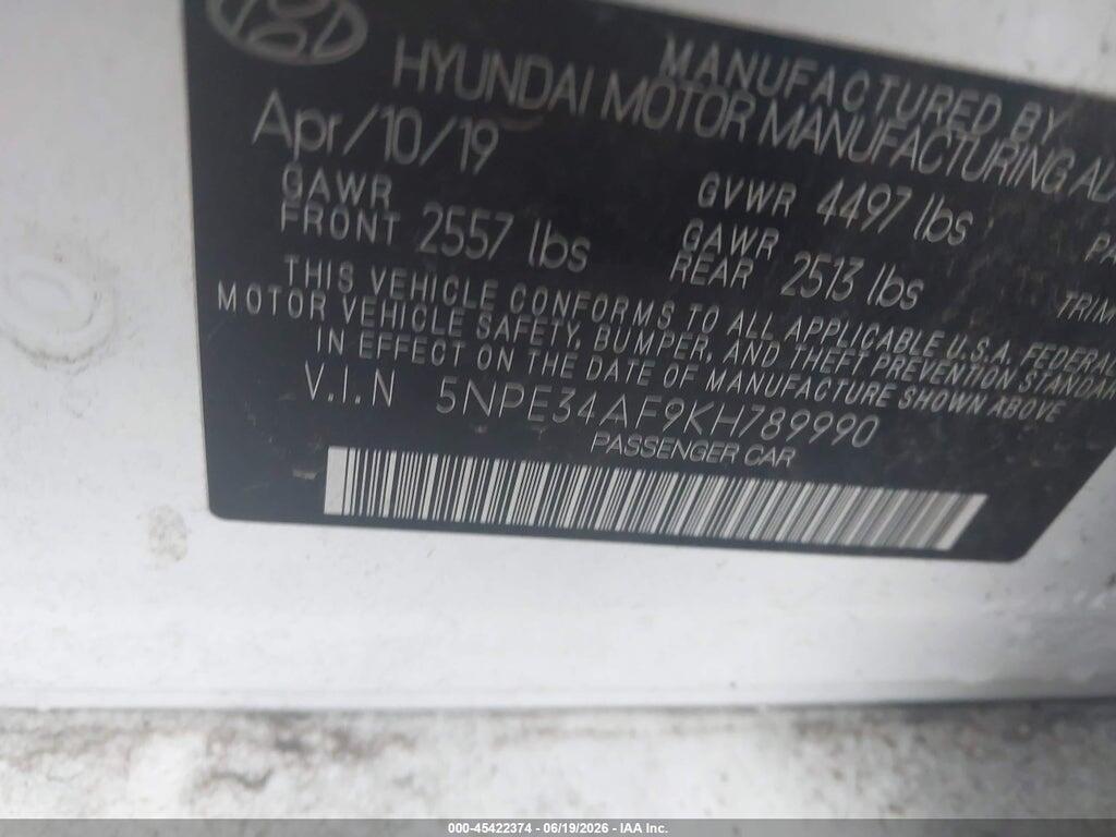 5NPE34AF9KH789990 2019 HYUNDAI SONATA photo no. 9