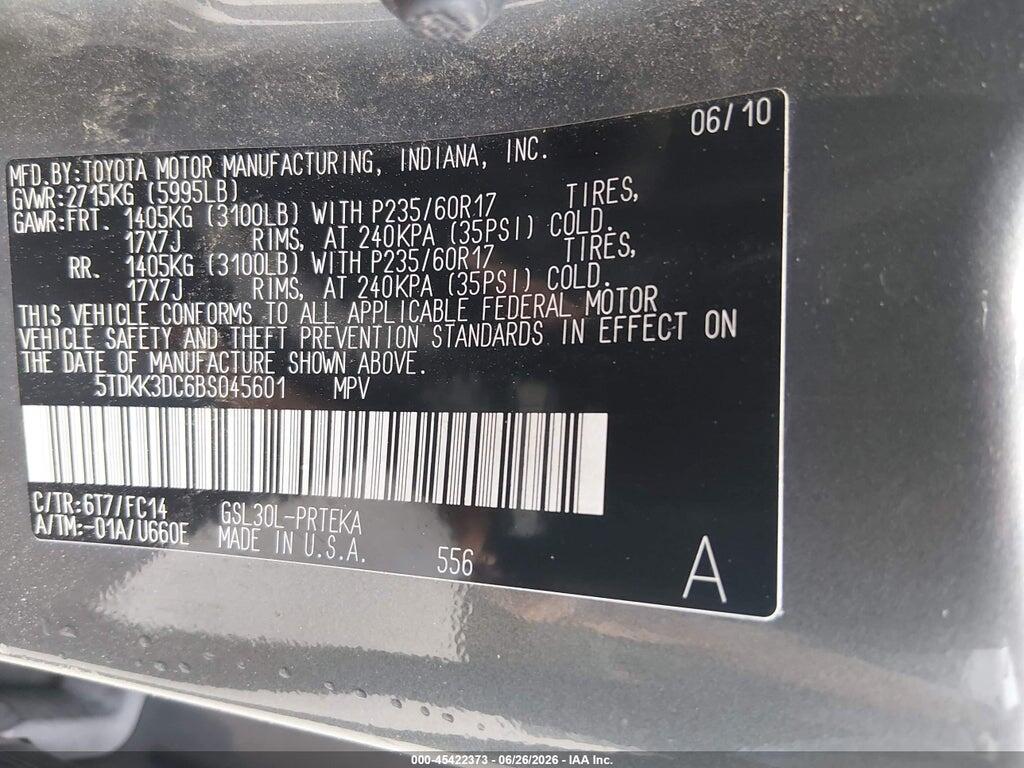 5TDKK3DC6BS045601 2011 TOYOTA SIENNA photo no. 9