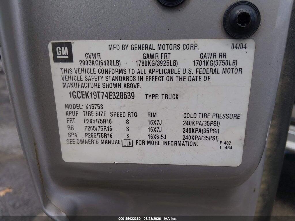 1GCEK19T74E328639 2004 CHEVROLET SILVERADO 1500 photo no. 9