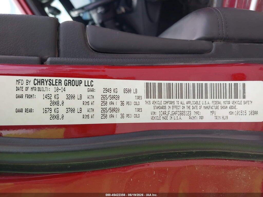 1C4RJFJG4FC665123 2015 JEEP GRAND CHEROKEE photo no. 9