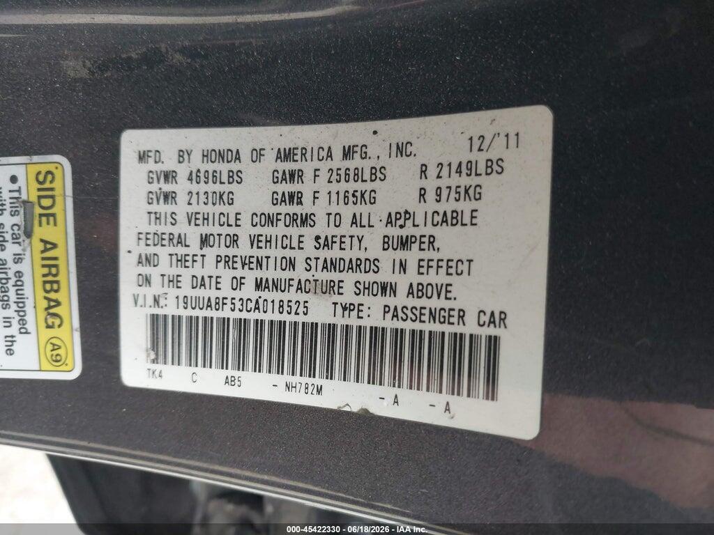 19UUA8F53CA018525 2012 ACURA TL photo no. 9