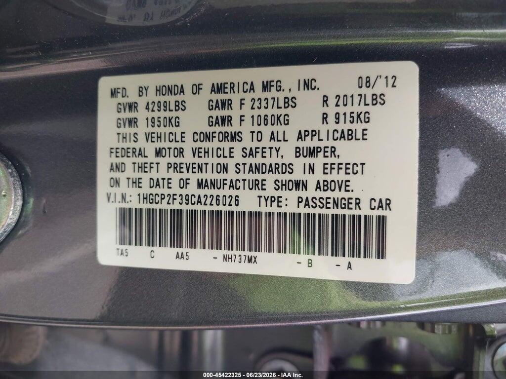 1HGCP2F39CA226026 2012 HONDA ACCORD photo no. 9