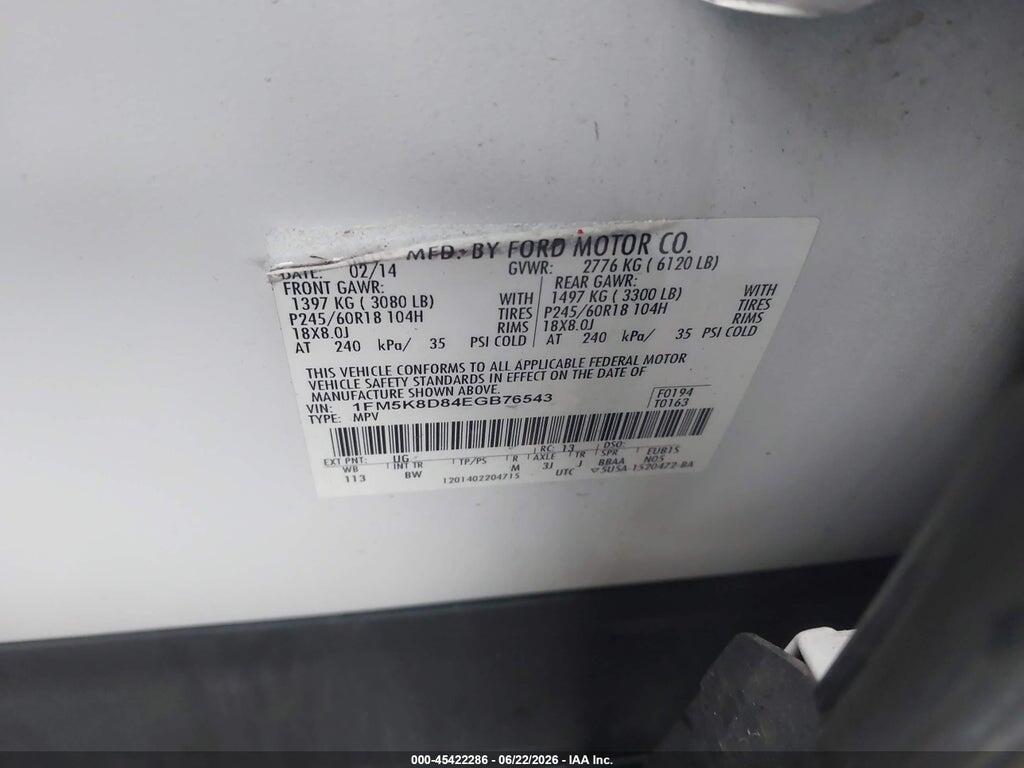 1FM5K8D84EGB76543 2014 FORD EXPLORER photo no. 9
