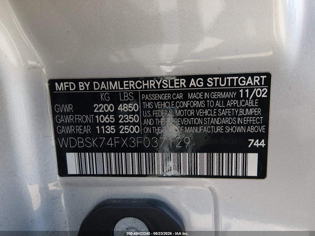 WDBSK74FX3F037129 2003 MERCEDES-BENZ SL 55 AMG photo no. 9