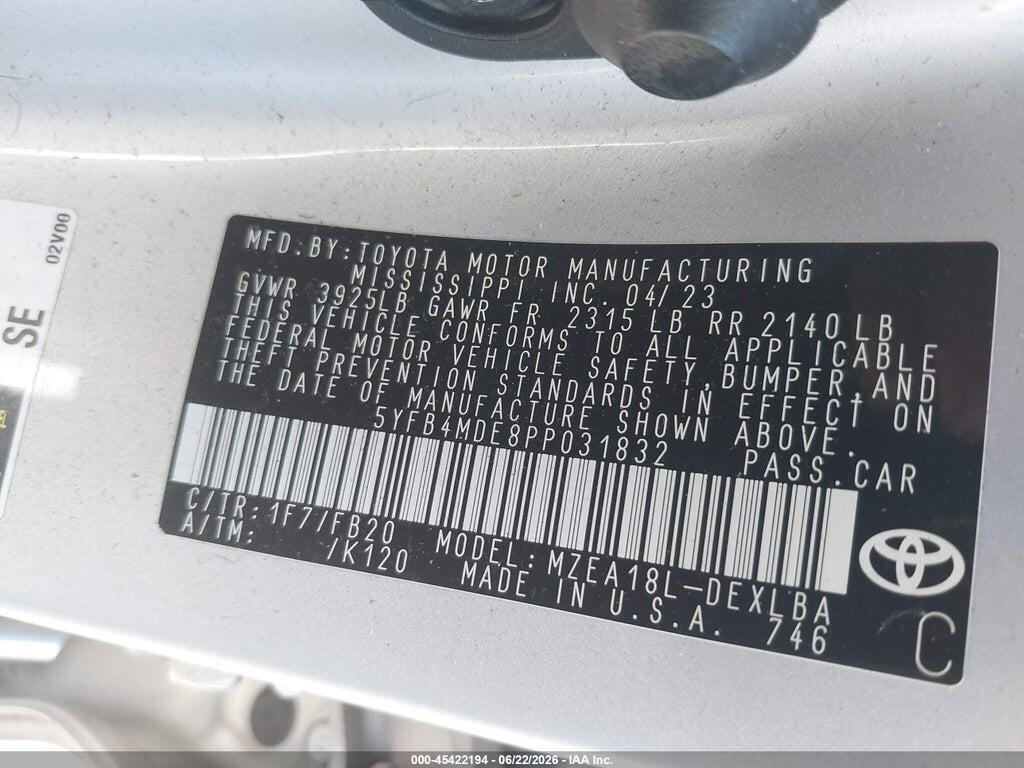 5YFB4MDE8PP031832 2023 TOYOTA COROLLA photo no. 9