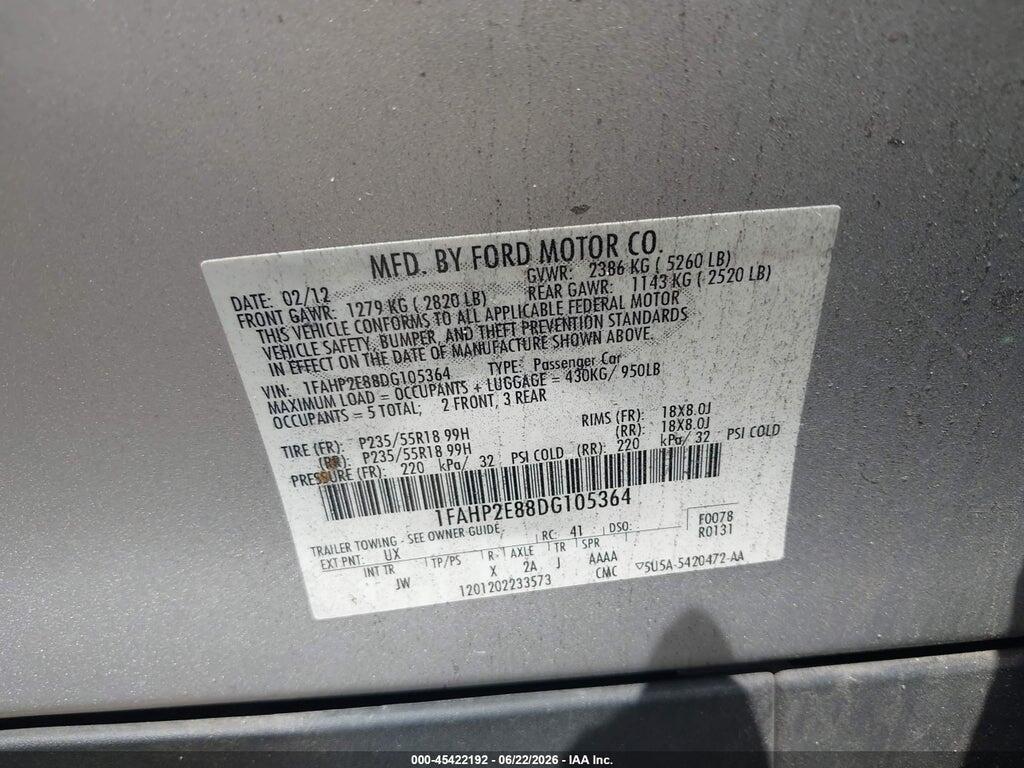 1FAHP2E88DG105364 2013 FORD TAURUS photo no. 9