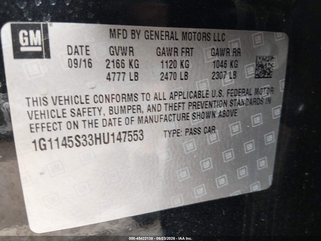 1G1145S33HU147553 2017 CHEVROLET IMPALA photo no. 9