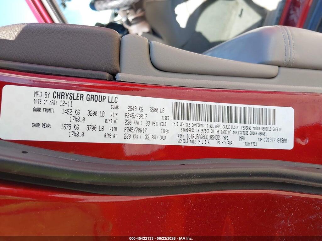 1C4RJFAG0CC185432 2012 JEEP GRAND CHEROKEE photo no. 9