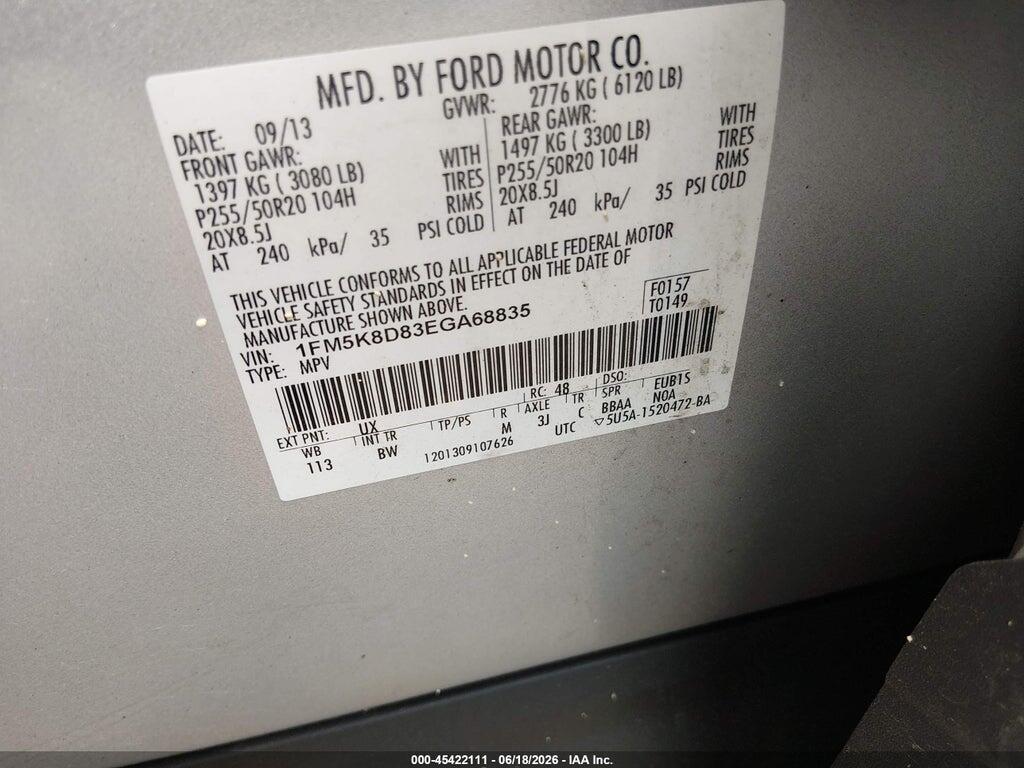 1FM5K8D83EGA68835 2014 FORD EXPLORER photo no. 9
