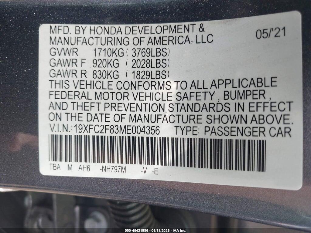 19XFC2F83ME004356 2021 HONDA CIVIC photo no. 9