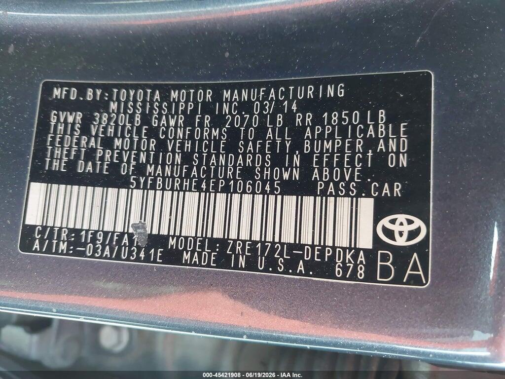 5YFBURHE4EP106045 2014 TOYOTA COROLLA photo no. 9