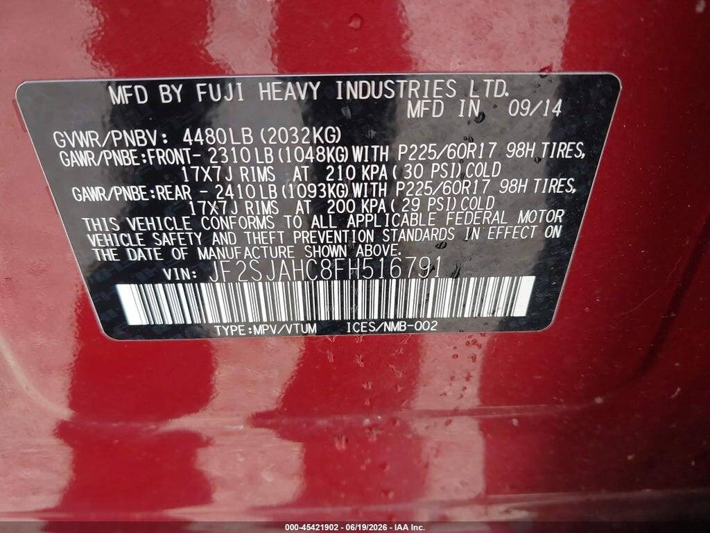 JF2SJAHC8FH516791 2015 SUBARU FORESTER photo no. 9