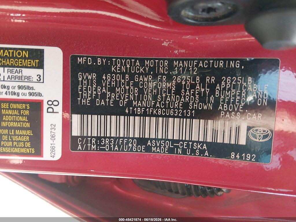 4T1BF1FK8CU632131 2012 TOYOTA CAMRY photo no. 9