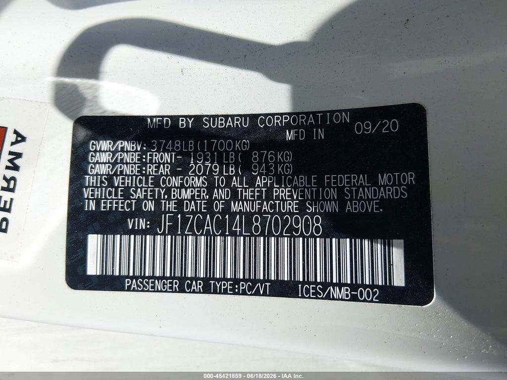 JF1ZCAC14L8702908 2020 SUBARU BRZ photo no. 9