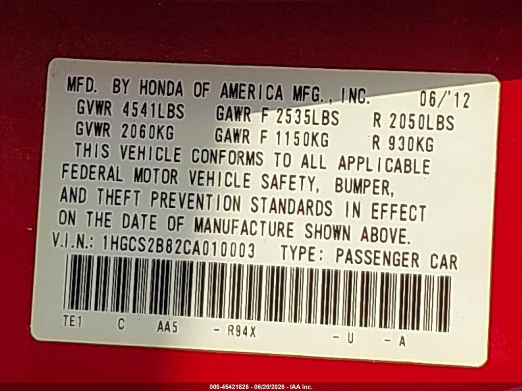 1HGCS2B82CA010003 2012 HONDA ACCORD photo no. 9