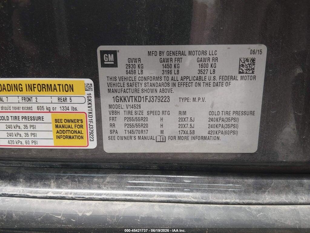 1GKKVTKD1FJ379223 2015 GMC ACADIA photo no. 9