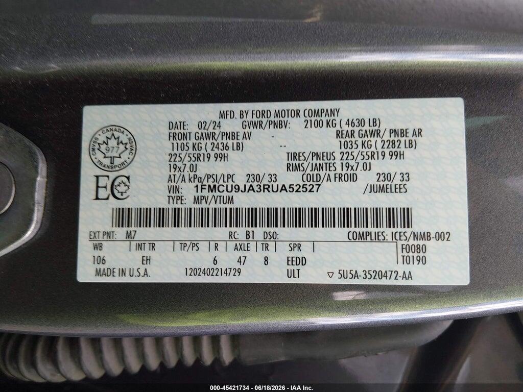 1FMCU9JA3RUA52527 2024 FORD ESCAPE photo no. 9