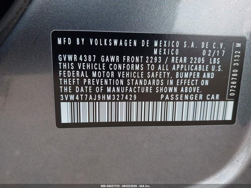 3VW4T7AJ9HM327429 2017 VOLKSWAGEN JETTA photo no. 9