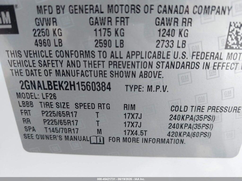 2GNALBEK2H1560384 2017 CHEVROLET EQUINOX photo no. 9