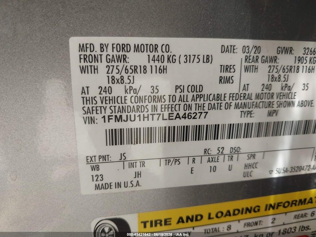1FMJU1HT7LEA46277 2020 FORD EXPEDITION photo no. 9