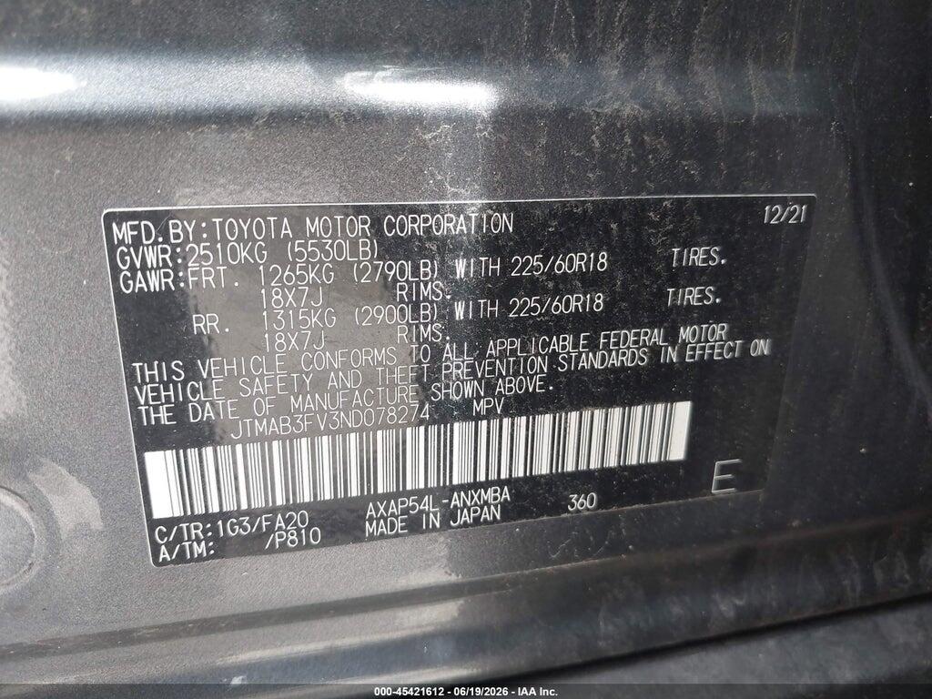 JTMAB3FV3ND078274 2022 TOYOTA RAV4 PRIME photo no. 9
