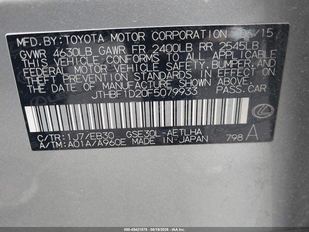 JTHBF1D20F5079933 2015 LEXUS IS 250 photo no. 9