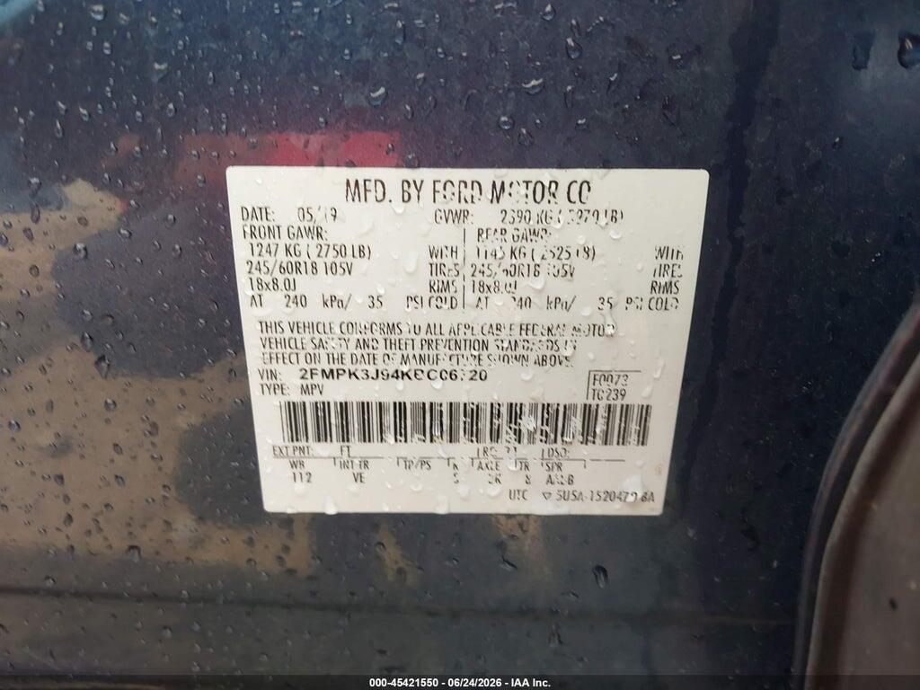 2FMPK3J94KBC06720 2019 FORD EDGE photo no. 9